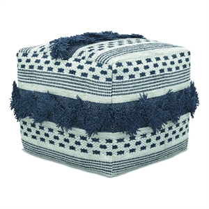 Bowden Hand Woven Square Cotton Pouf Ottoman in Grey and Ivory