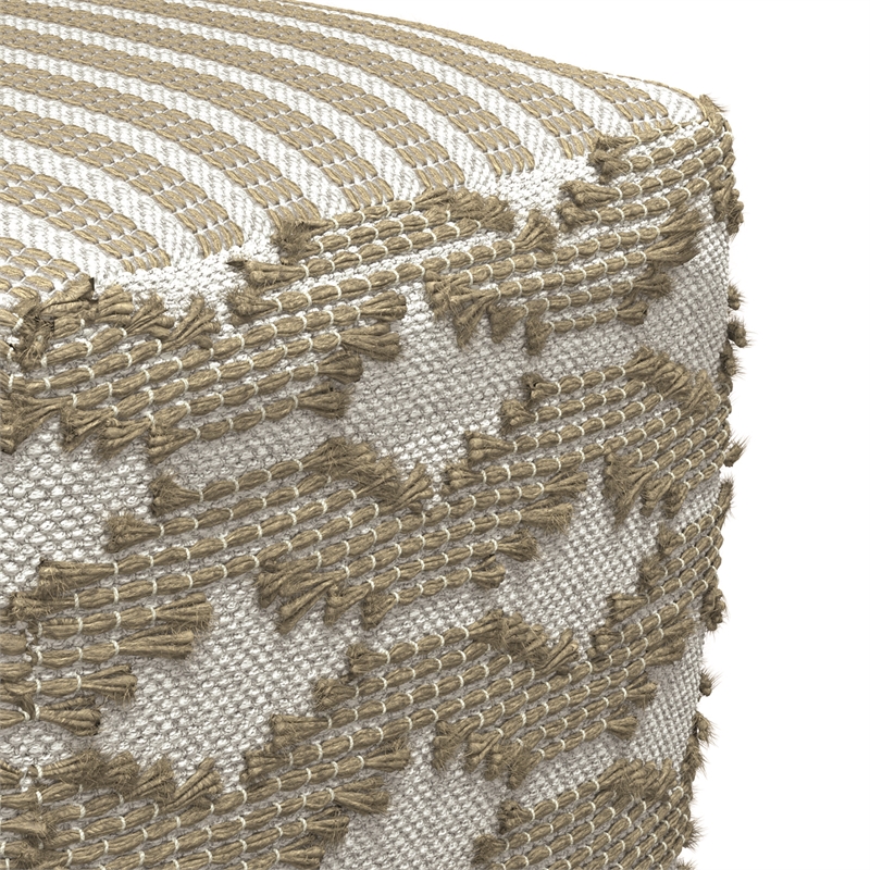 Rowan Hand Woven Cotton/Jute Square Pouf Ottoman in Natural and White