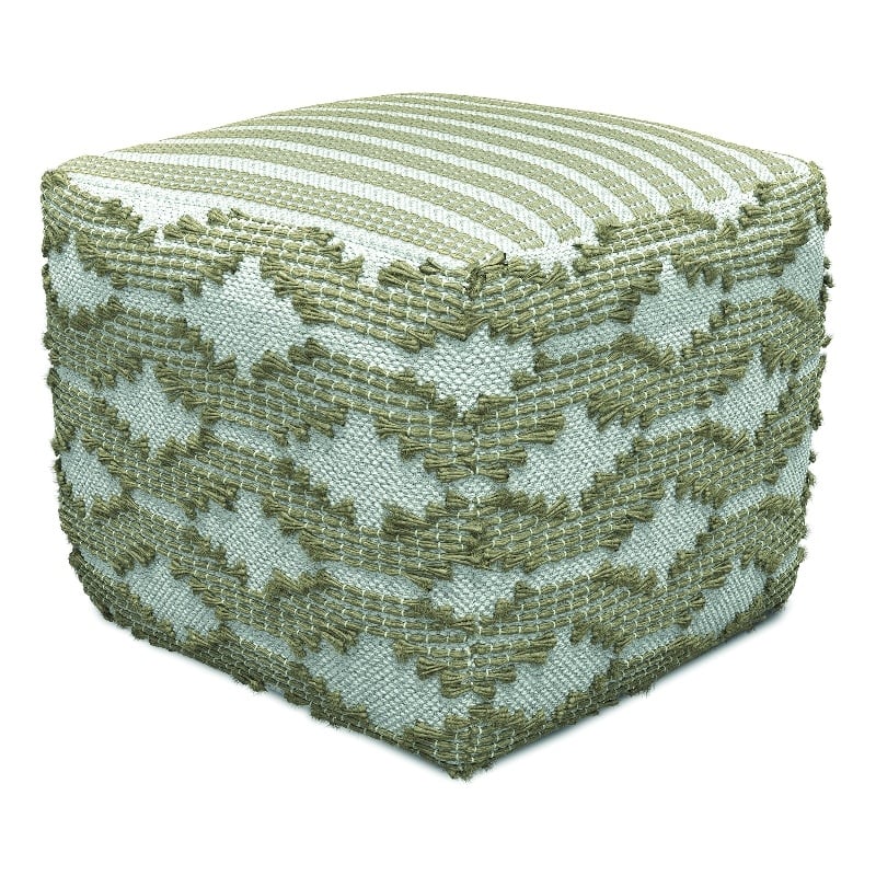 Rowan Hand Woven Cotton/Jute Square Pouf Ottoman in Natural and White