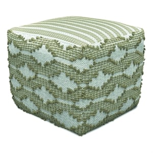 Rowan Hand Woven Cotton/Jute Square Pouf Ottoman in Natural and White