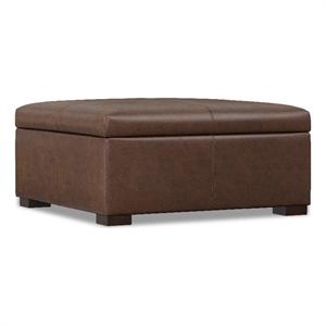 Gabbie36&quotWD Square Coffee Table Storage Ottoman in Chestnut Brown Vegan Leather