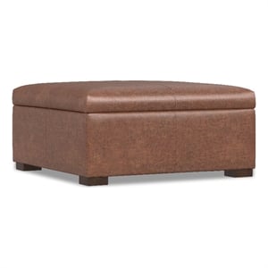 Gabbie 36&quotWD Square Coffee Table Storage Ottoman in Saddle Brown  Vegan Leather
