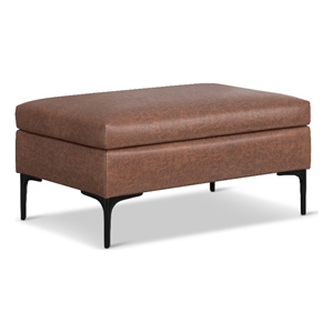 Rebecca36&quotWDRectangular Coffee Table Storage Ottoman Saddle Brown Vegan Leather