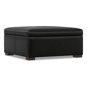 Gabbie 36&quotWD  Square Coffee Table Storage Ottoman in Black PU Vegan Leather