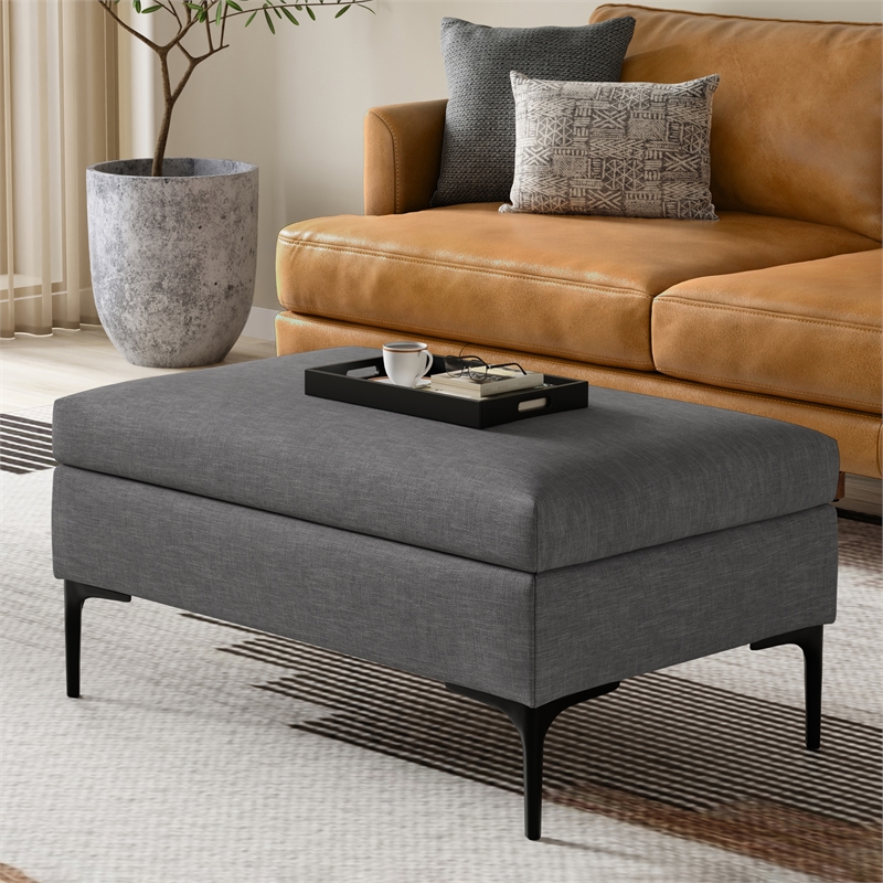 Rebecca 36 inch Wide  Rectangular Coffee Table Storage Ottoman in Slate Gray