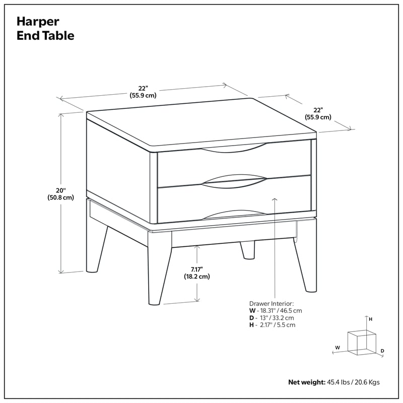 Harper 22 inch Wide Solid Wood Mid Century Modern End Table in Black