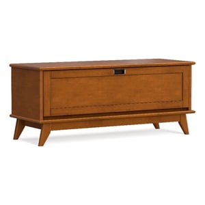 Draper 44 inch Wide Solid Wood Mid Century Flip-Down Storage Bench in Teak Brown