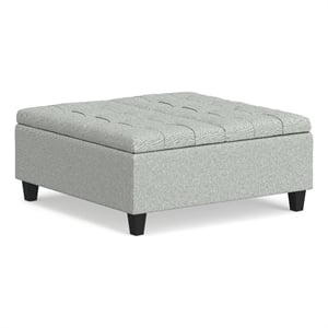 Simpli Home Harrison 36&quotW Storage Ottoman in Light Stone Gray Linen Look Fabric