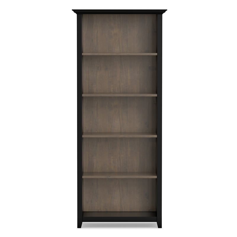 Amherst 30 inch x 70 inch Solid Wood Transitional 5 Shelf Bookcase in Black/Smoky Brown