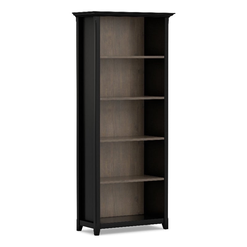 Amherst 30 inch x 70 inch Solid Wood Transitional 5 Shelf Bookcase in Black/Smoky Brown