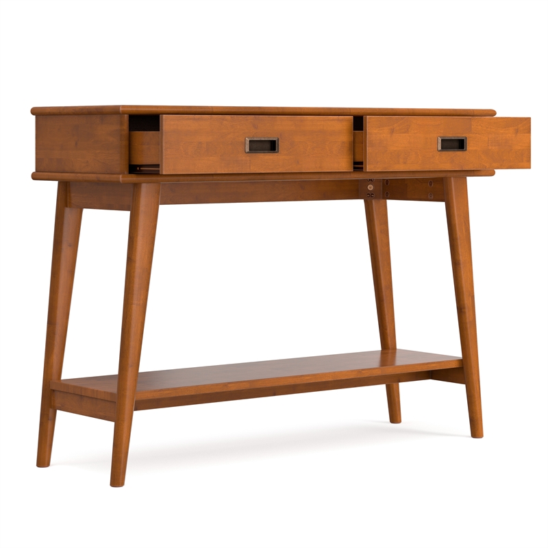 Draper 42 inch Wide Solid Wood Mid Century Modern Console Table in Teak Brown