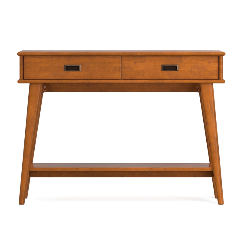 Draper 42 inch Wide Solid Wood Mid Century Modern Console Table in Teak Brown