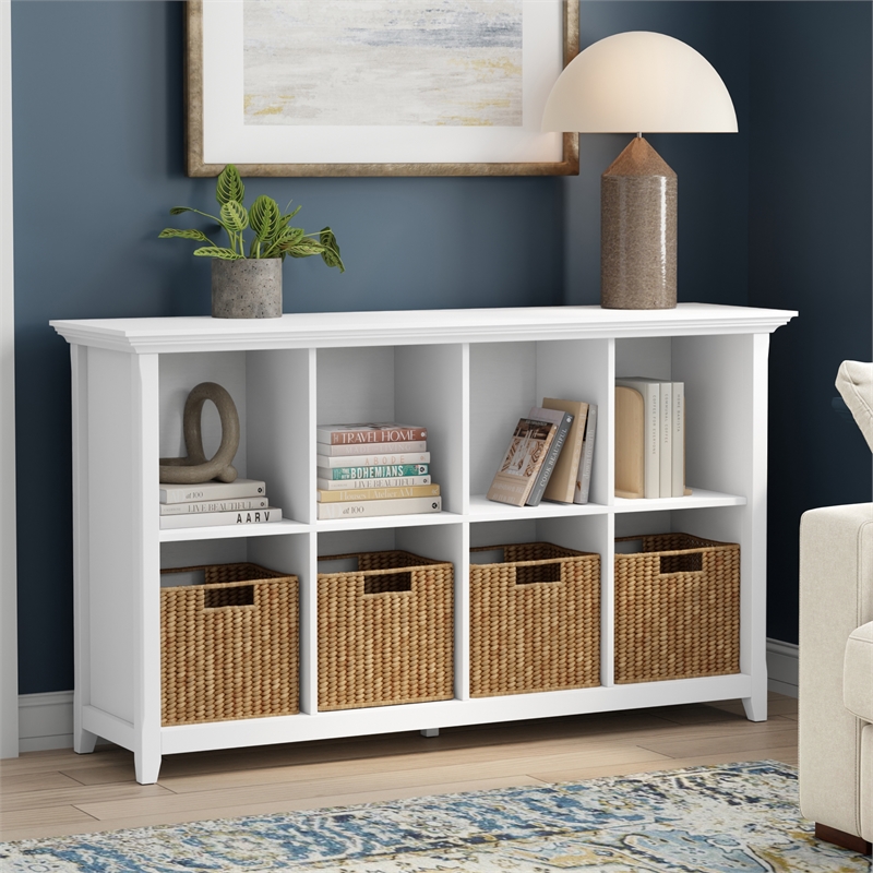 Amherst 57 inch Wide Solid Wood Transitional 8 Cube Storage Sofa Table in White