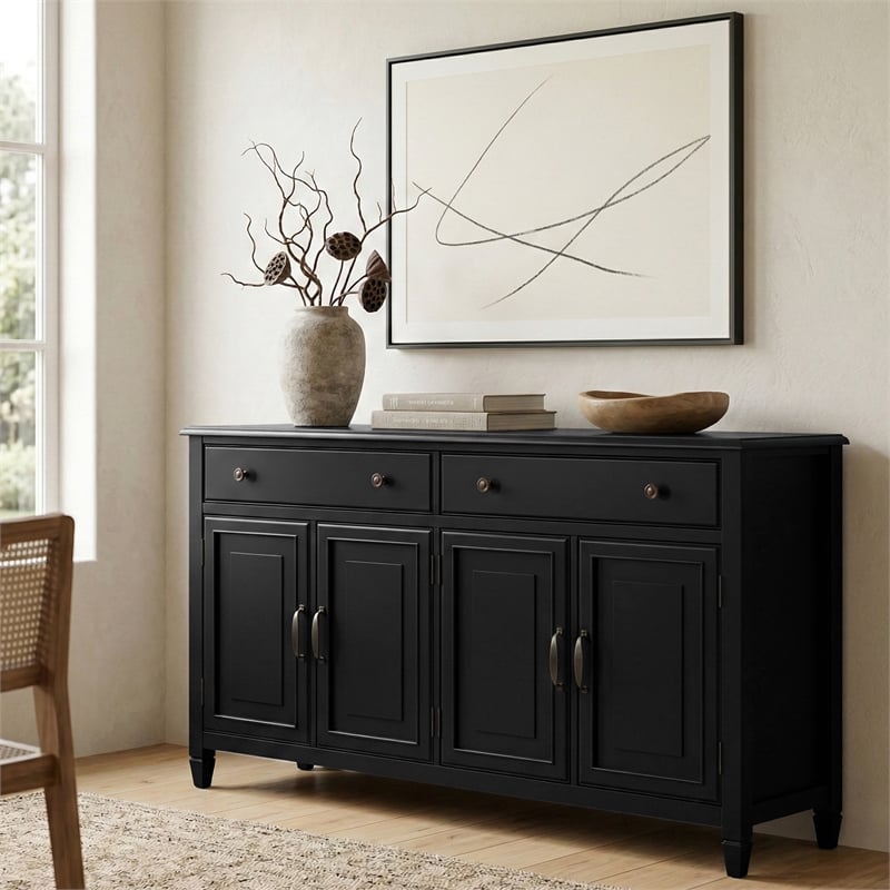 Connaught 67 inch Wide Solid Wood Traditional Large Sideboard Buffet Storage Cabinet in Black