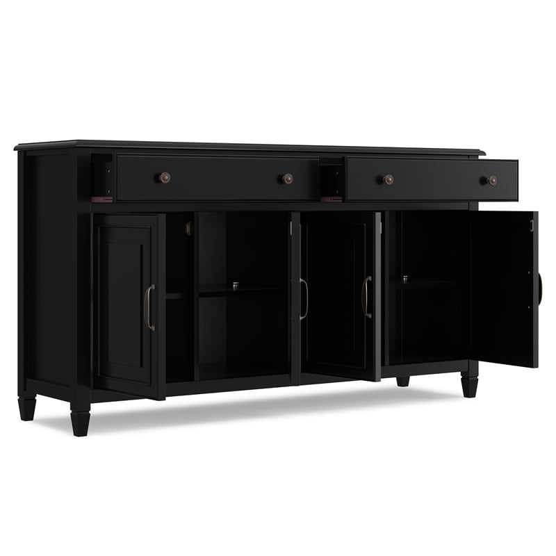 Connaught 67 inch Wide Solid Wood Traditional Large Sideboard Buffet Storage Cabinet in Black