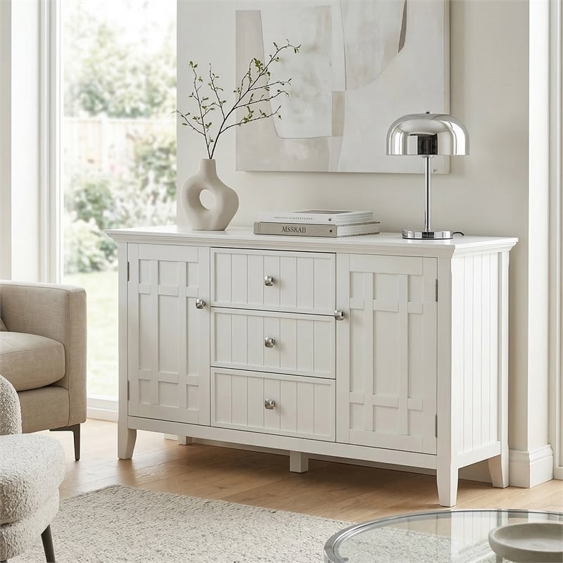 Bedford 54 inch Wide Solid Wood Transitional Sideboard Buffet in White