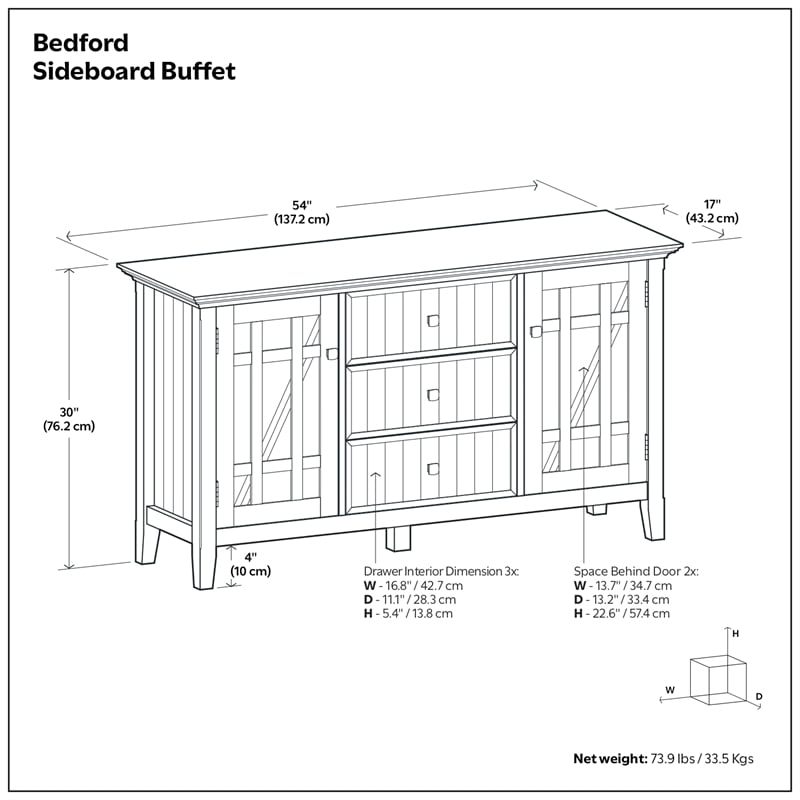 Bedford 54 inch Wide Solid Wood Transitional Sideboard Buffet in White