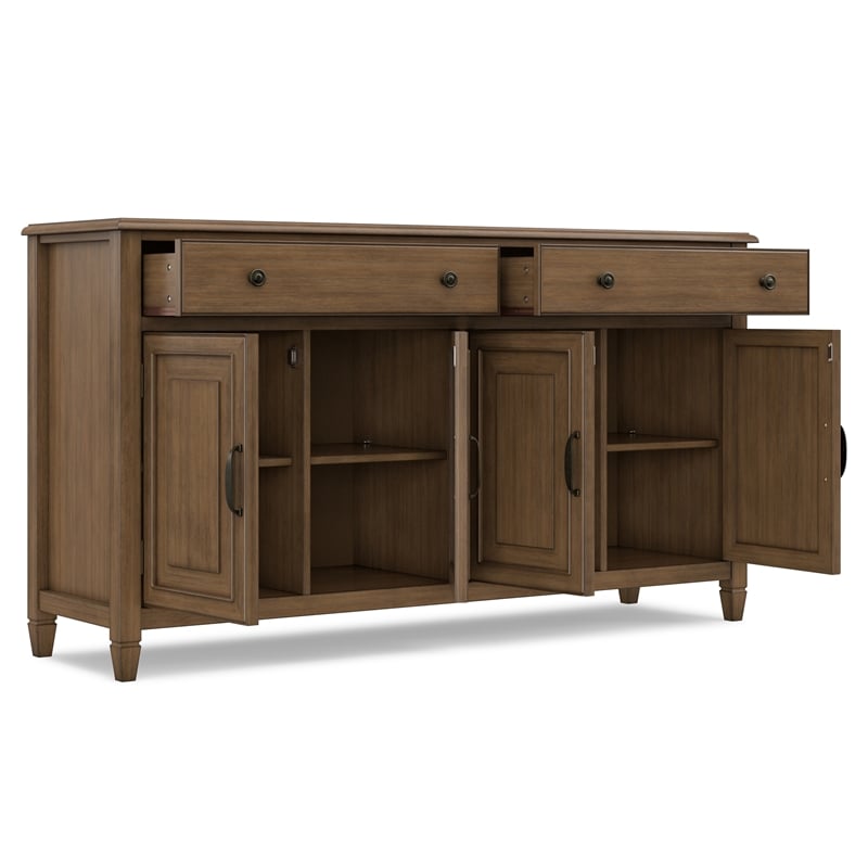 Connaught 67 inch Wide Solid Wood Traditional Large Sideboard Buffet Storage Cabinet in Rustic Natural Aged Brown