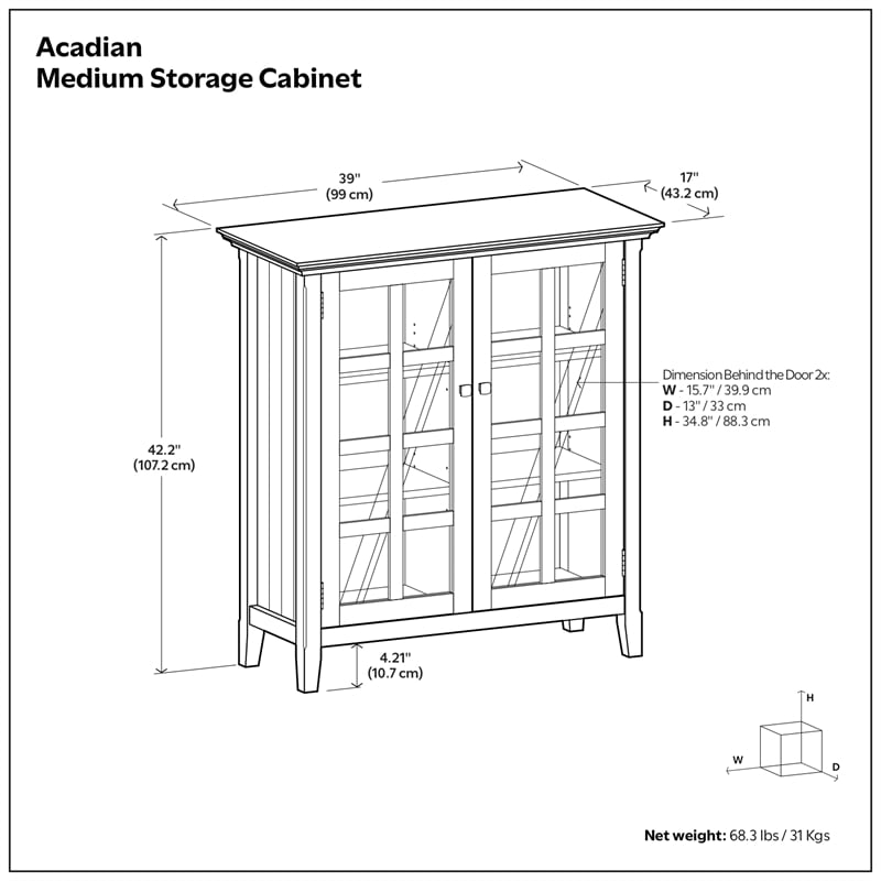 Acadian 39 inch Wide Solid Wood Transitional Medium Storage Cabinet in Distressed Coastal Blue