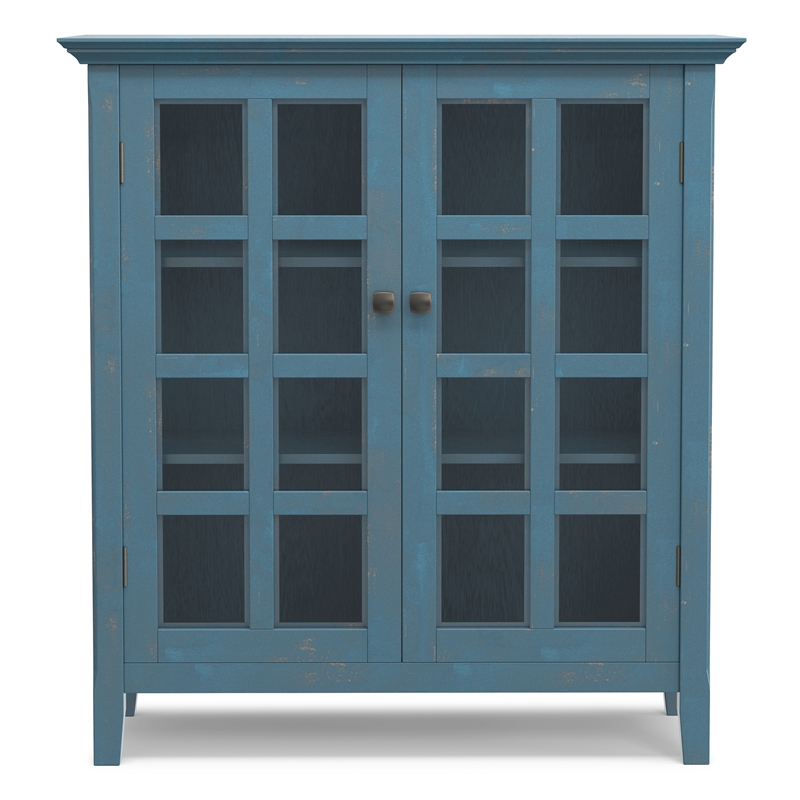 Acadian 39 inch Wide Solid Wood Transitional Medium Storage Cabinet in Distressed Coastal Blue