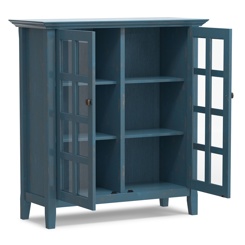 Acadian 39 inch Wide Solid Wood Transitional Medium Storage Cabinet in Distressed Coastal Blue