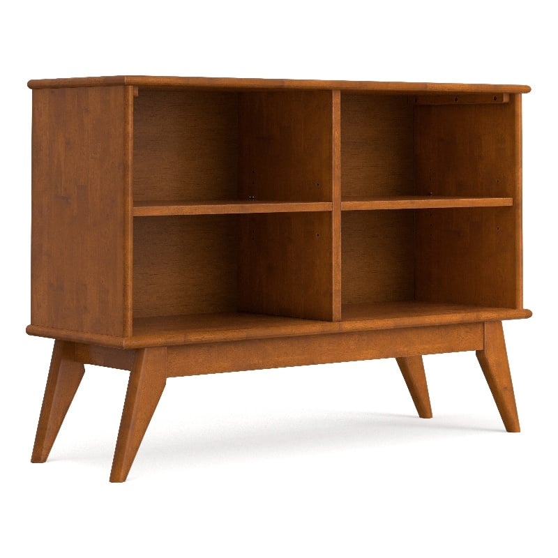 Draper 42 inch Wide Solid Wood Mid Century 4 Shelf Low Bookcase in Teak Brown