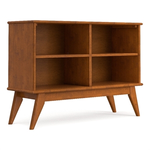 Draper 42 inch Wide Solid Wood Mid Century 4 Shelf Low Bookcase in Teak Brown