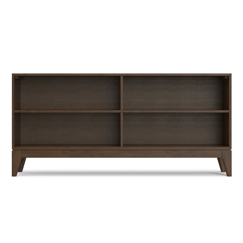 Harper 30 inch x 64 inch Solid Wood Mid Century 4-Shelf Low Bookcase in Walnut Brown