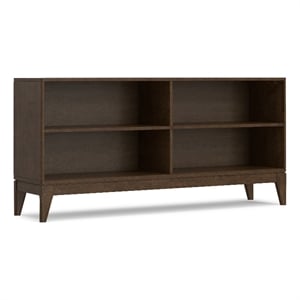 Harper 30 inch x 64 inch Solid Wood Mid Century 4-Shelf Low Bookcase in Walnut Brown