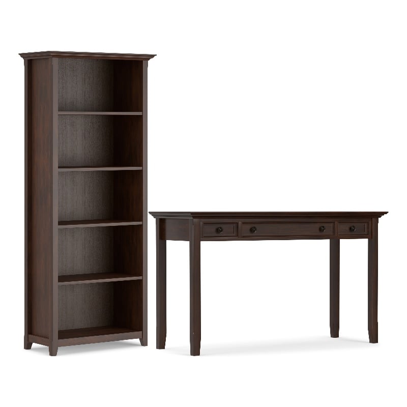 Amherst Solid Wood Transitional 54 inch Wide Desk with 30 inch Wide Bookcase in Russet Brown (Set of 2)