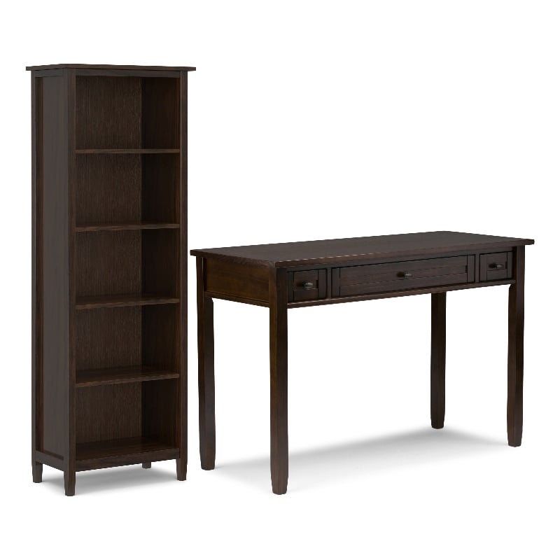 Warm Shaker Solid Wood Transitional 48 inch Wide Desk with 26 inch Wide Bookcase in Tobacco Brown (Set of 2)
