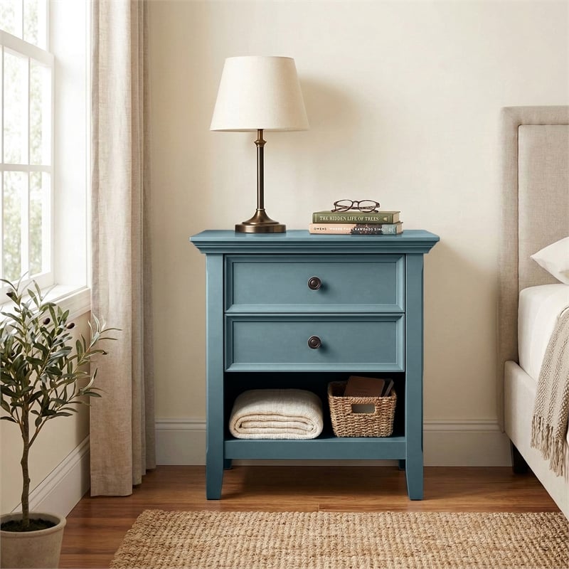 Amherst 24 inch Wide Solid Wood Transitional Bedside Table in French Blue