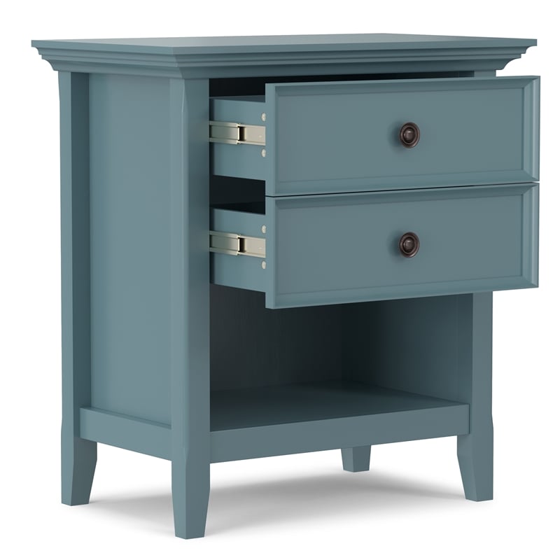 Amherst 24 inch Wide Solid Wood Transitional Bedside Table in French Blue