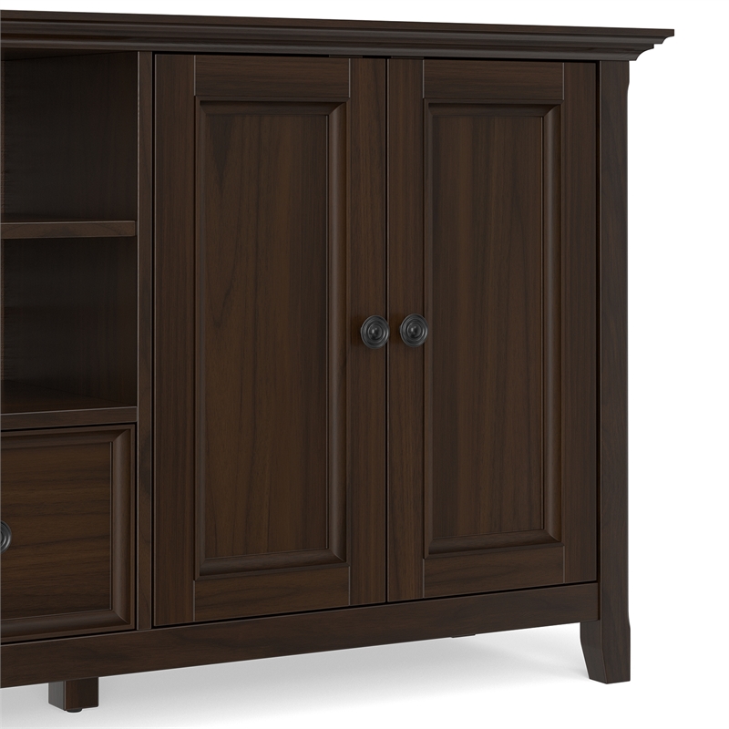 Amherst 84 inch Wide Solid Wood Transitional TV Stand in Brunette Brown/Bronze For TVs up to 90 inches