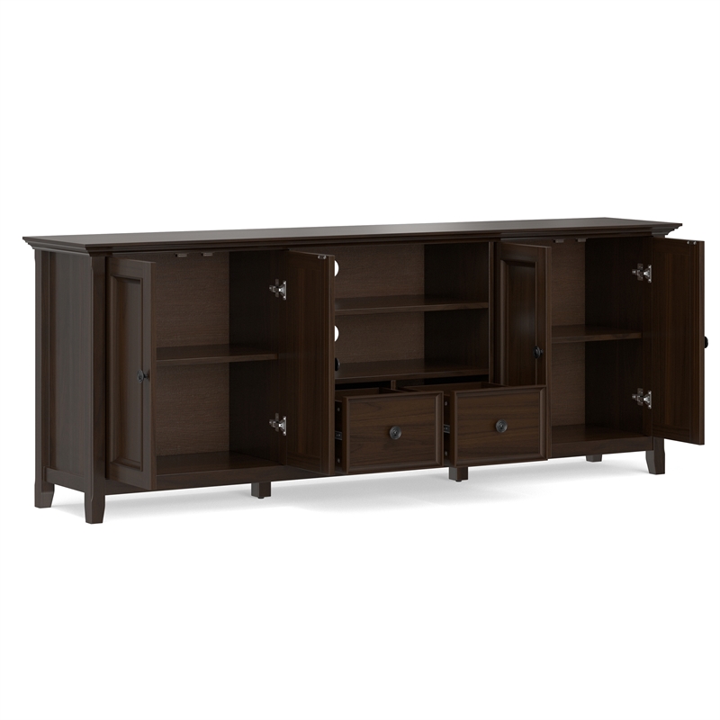 Amherst 84 inch Wide Solid Wood Transitional TV Stand in Brunette Brown/Bronze For TVs up to 90 inches