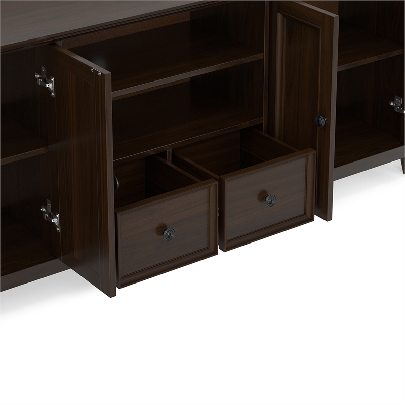 Amherst 84 inch Wide Solid Wood Transitional TV Stand in Brunette Brown/Bronze For TVs up to 90 inches