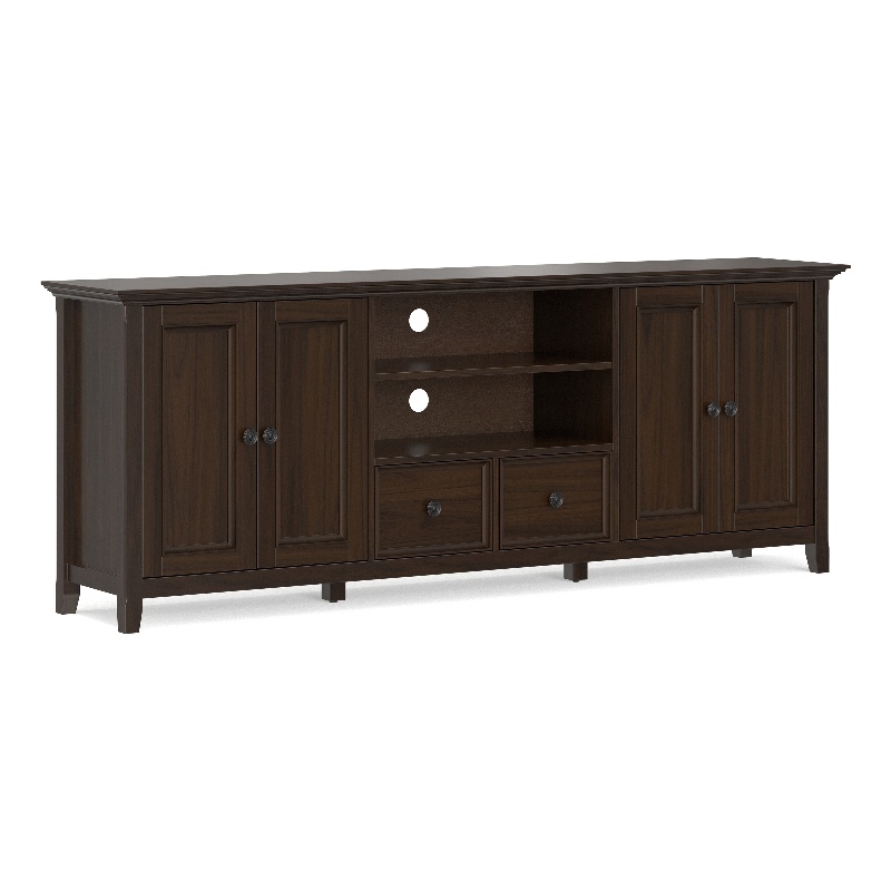 Amherst 84 inch Wide Solid Wood Transitional TV Stand in Brunette Brown/Bronze For TVs up to 90 inches