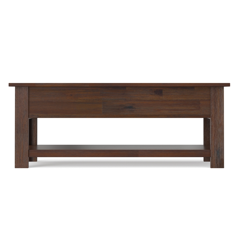 Monroe 48 inch Wide Solid Acacia Wood Rustic Rectangular Coffee Table with Drawers in Distressed Charcoal Brown