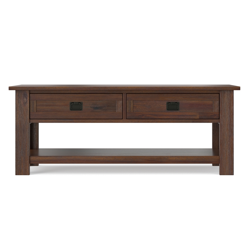 Monroe 48 inch Wide Solid Acacia Wood Rustic Rectangular Coffee Table with Drawers in Distressed Charcoal Brown
