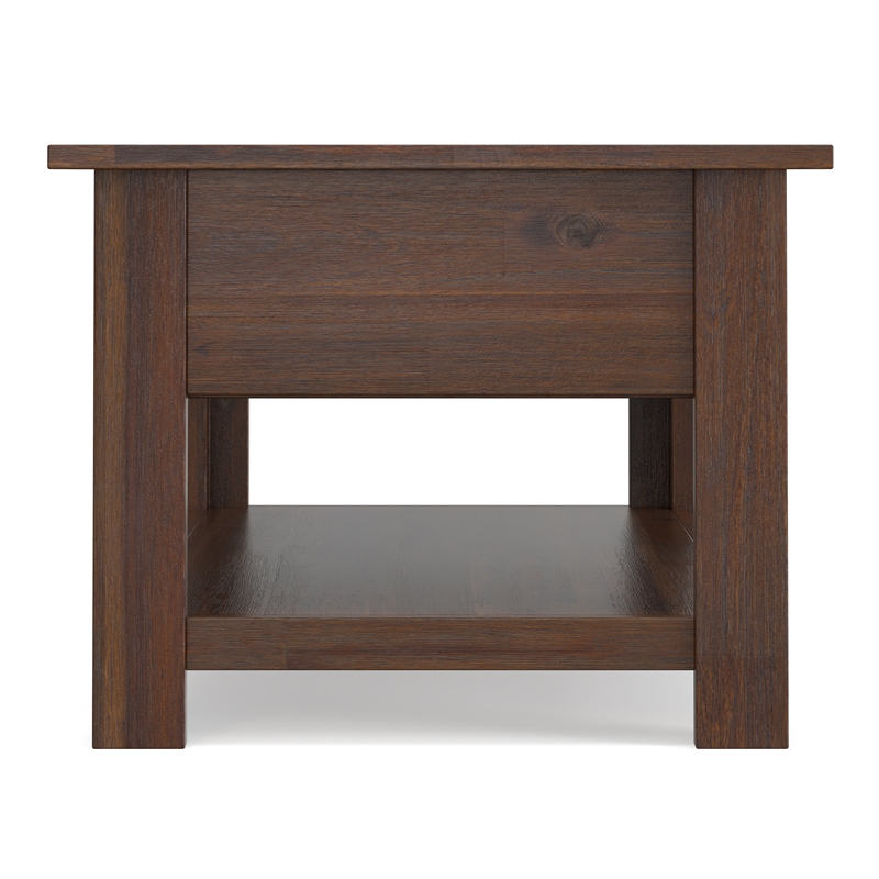 Monroe 48 inch Wide Solid Acacia Wood Rustic Rectangular Coffee Table with Drawers in Distressed Charcoal Brown