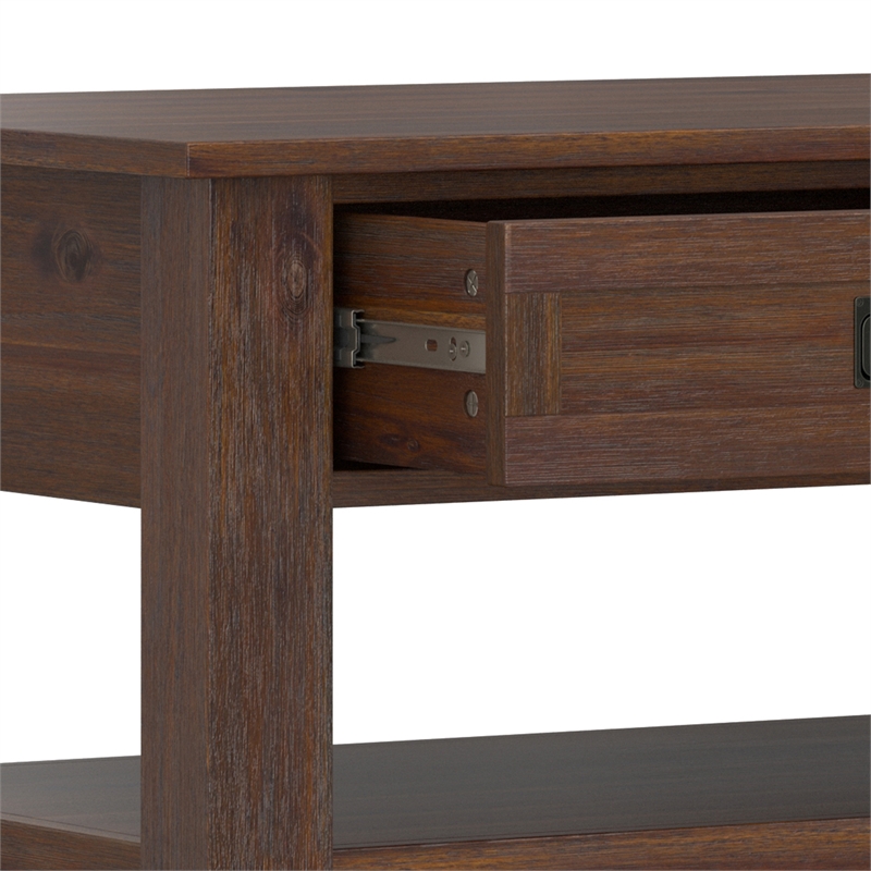 Monroe 48 inch Wide Solid Acacia Wood Rustic Rectangular Coffee Table with Drawers in Distressed Charcoal Brown