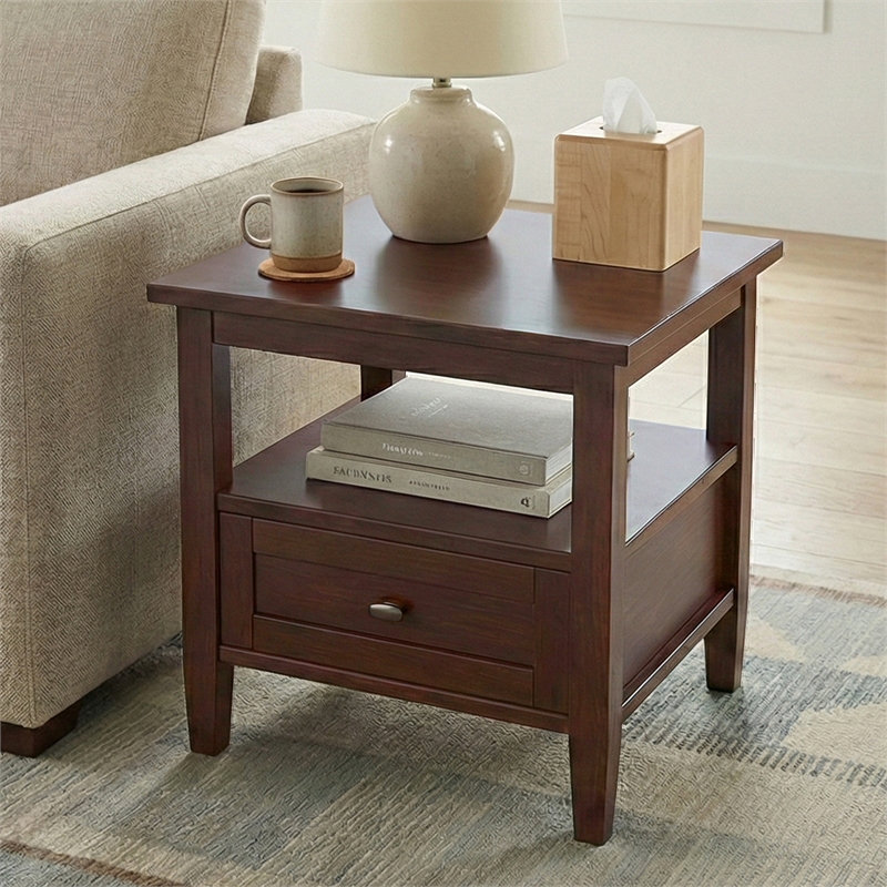 Warm Shaker 20 inch Wide Solid Wood Transitional End Table in Russet Brown