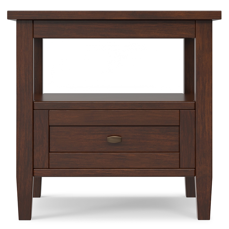Warm Shaker 20 inch Wide Solid Wood Transitional End Table in Russet Brown