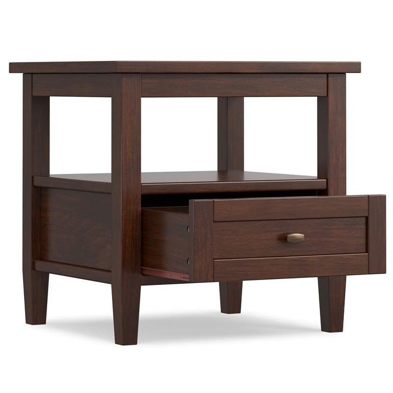Warm Shaker 20 inch Wide Solid Wood Transitional End Table in Russet Brown