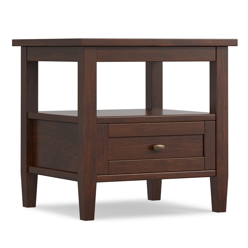 Warm Shaker 20 inch Wide Solid Wood Transitional End Table in Russet Brown