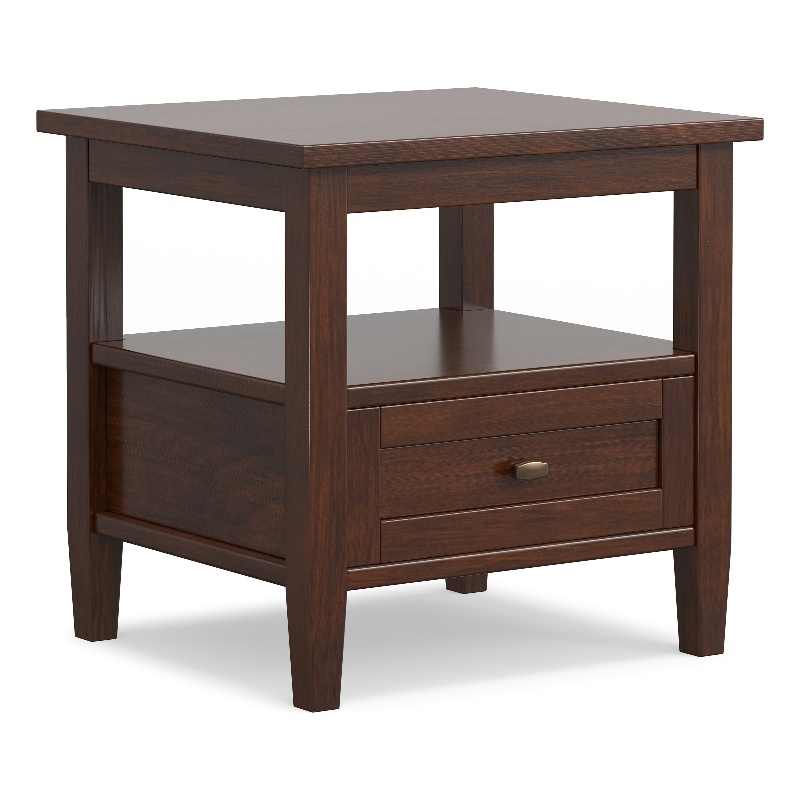 Warm Shaker 20 inch Wide Solid Wood Transitional End Table in Russet Brown