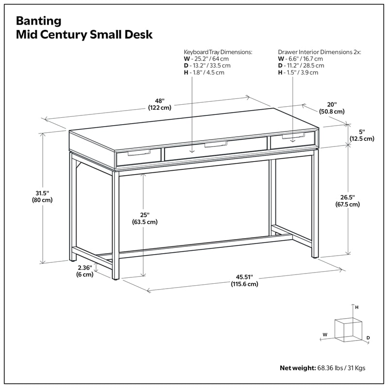 Banting Solid Wood Industrial 48 inch Wide Desk with 30 inch Wide Bookcase in Walnut Brown (Set of 2)