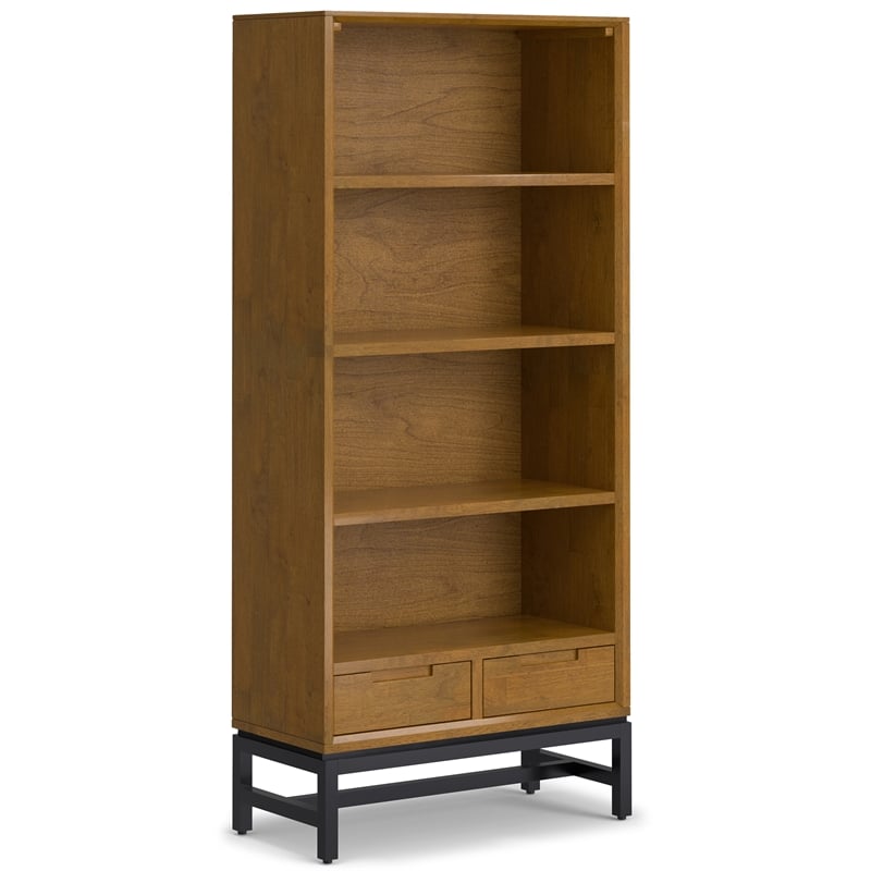 Banting Solid Wood Industrial 72 inch Wide Desk with 30 inch Wide Bookcase in Medium Saddle Brown (Set of 2)