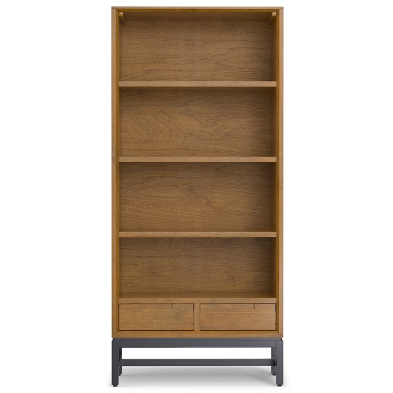 Banting Solid Wood Industrial 72 inch Wide Desk with 30 inch Wide Bookcase in Medium Saddle Brown (Set of 2)