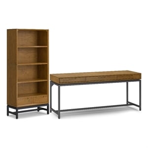 Banting Solid Wood Industrial 72 inch Wide Desk with 30 inch Wide Bookcase in Medium Saddle Brown (Set of 2)